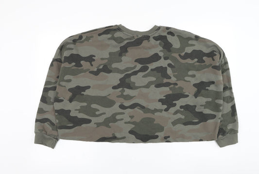 Primark Womens Green Camouflage Polyester Pullover Sweatshirt Size 12 Pullover - Cropped