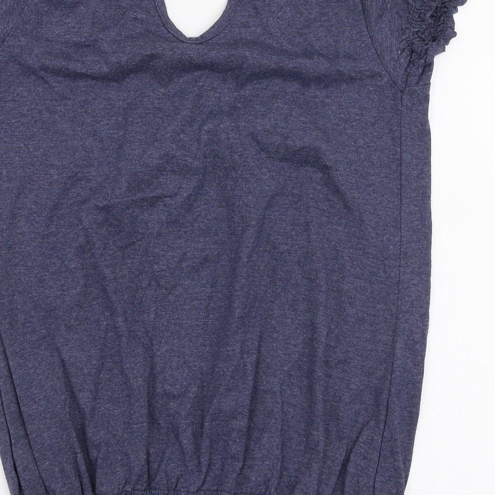 Evie Womens Blue Cotton Jersey Blouse Size 10 Round Neck