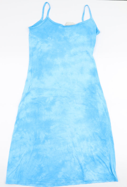 For Women Womens Blue Tie Dye Polyester A-Line Size 10 Round Neck Pullover