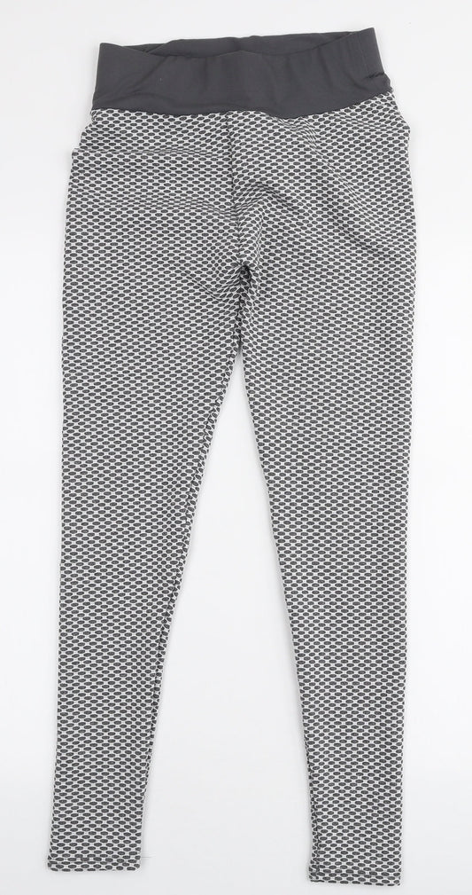 Preworn Womens Grey Geometric Polyester Capri Leggings Size M L26 in