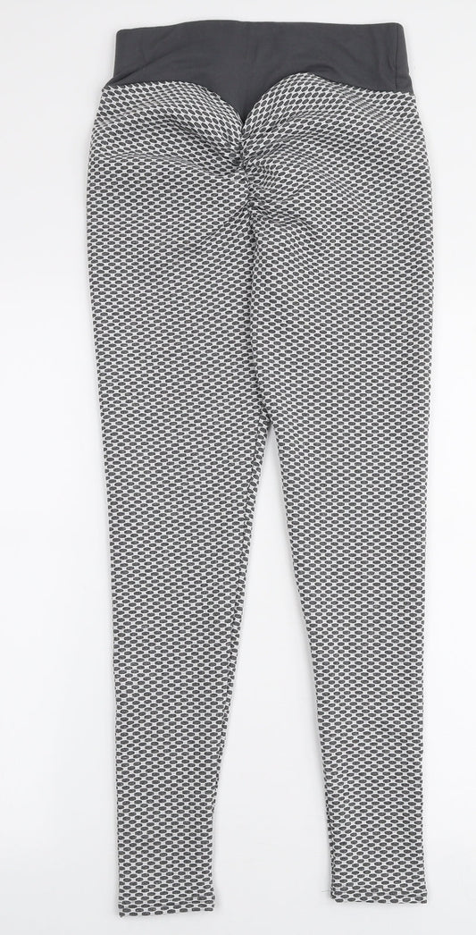 Preworn Womens Grey Geometric Polyester Capri Leggings Size M L26 in