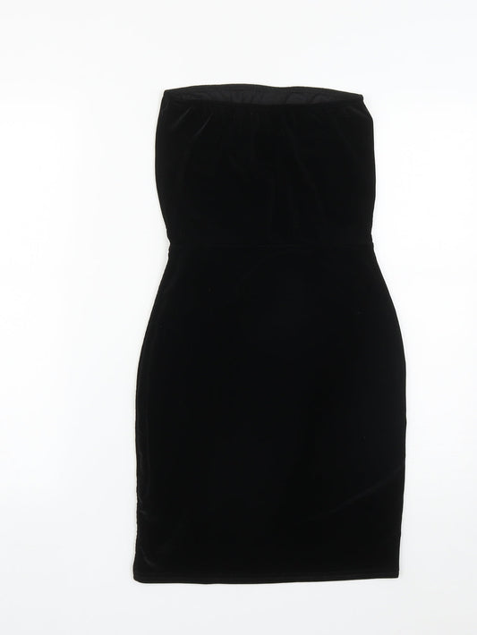 PRETTYLITTLETHING Womens Black Polyester Ball Gown Size 10 Square Neck - Tube Dress