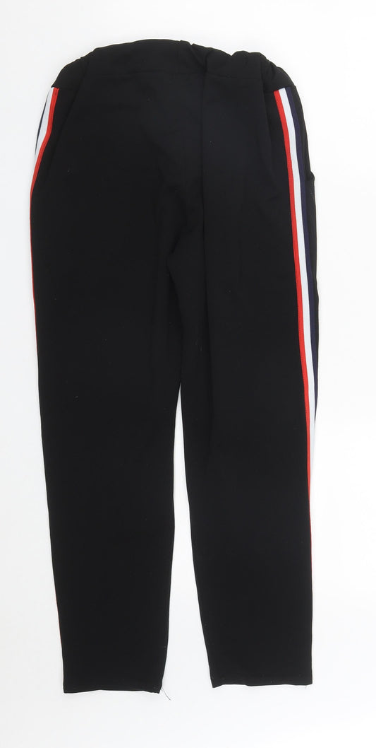 Preworn Womens Black Striped Polyester Cropped Trousers Size S L24 in Regular Drawstring