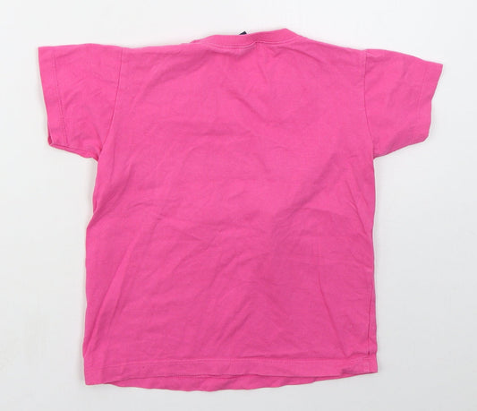 D Girls Pink Cotton Basic T-Shirt Size M Crew Neck Pullover - Thailand Elephant Family