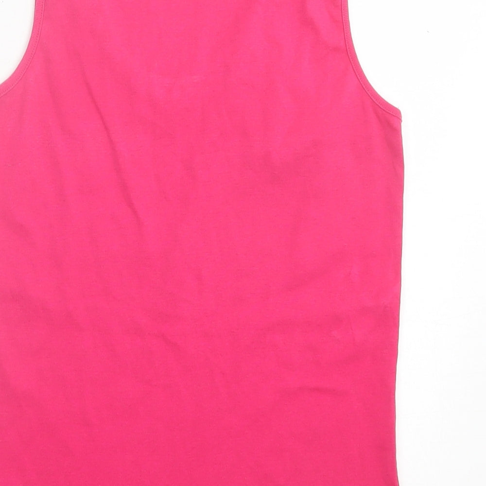 Debenhams Womens Pink Cotton Basic Tank Size 12 Scoop Neck - Lettuce Edging Neckline