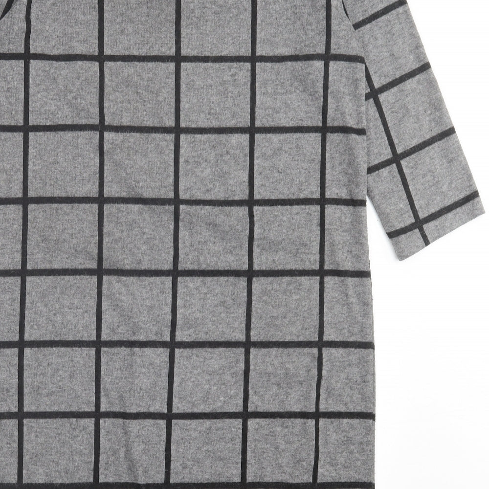 Marks and Spencer Womens Grey Check Polyester A-Line Size 10 Crew Neck Pullover