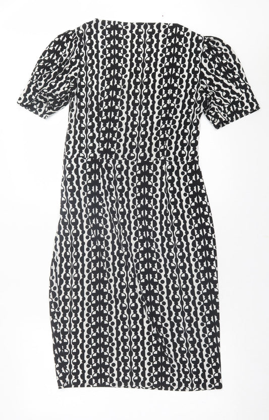 Marks and Spencer Womens Black Geometric Polyester A-Line Size 10 Crew Neck Pullover