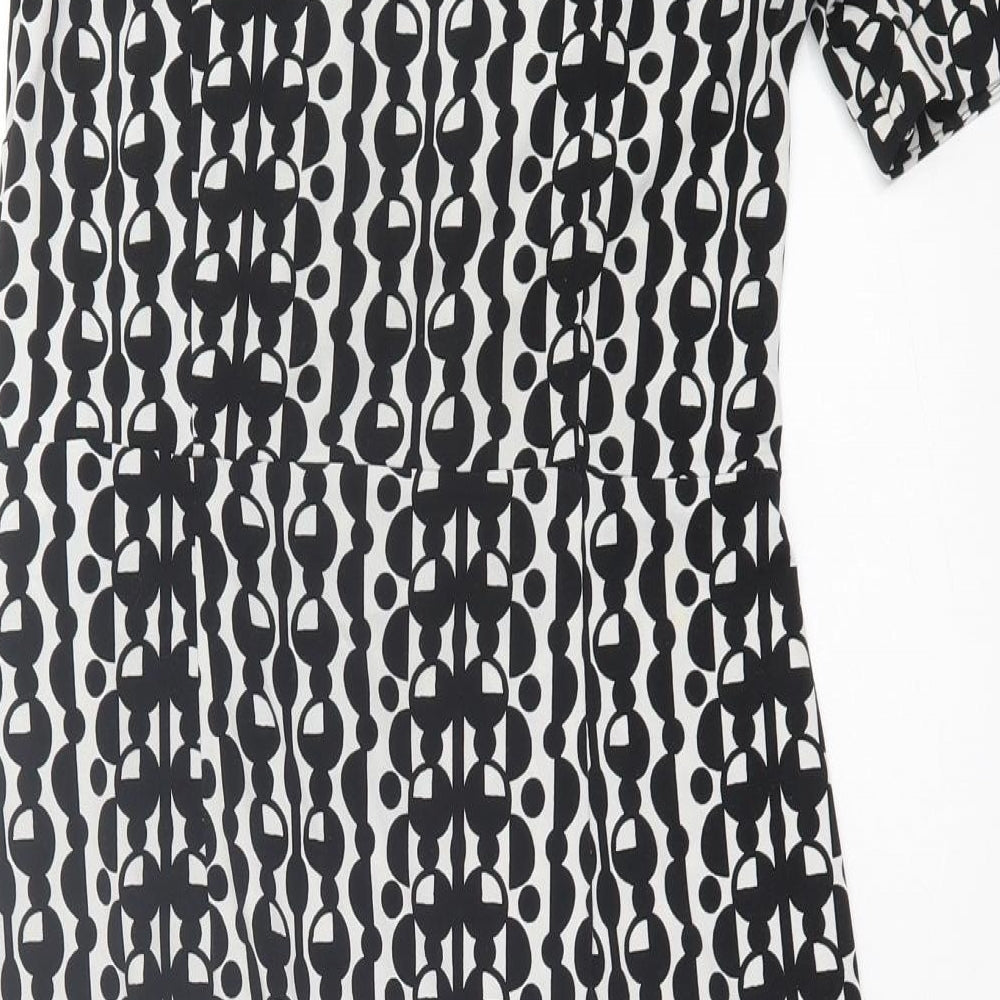 Marks and Spencer Womens Black Geometric Polyester A-Line Size 10 Crew Neck Pullover