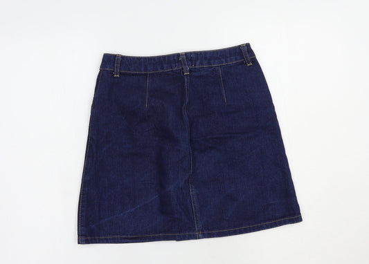 Miss Selfridge Womens Blue Cotton Straight & Pencil Skirt Size 6 Button