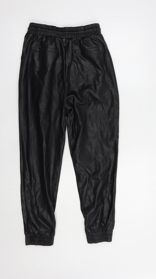 Eight Paris Womens Black Polyurethane Trousers Size S L25 in Regular Drawstring - Faux Leather