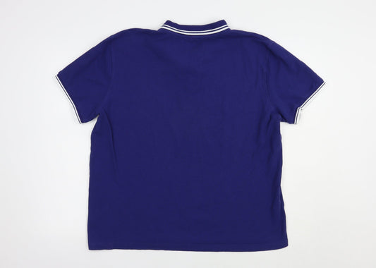 Pique Polo Mens Blue Cotton Polo Size 2XL Collared Button