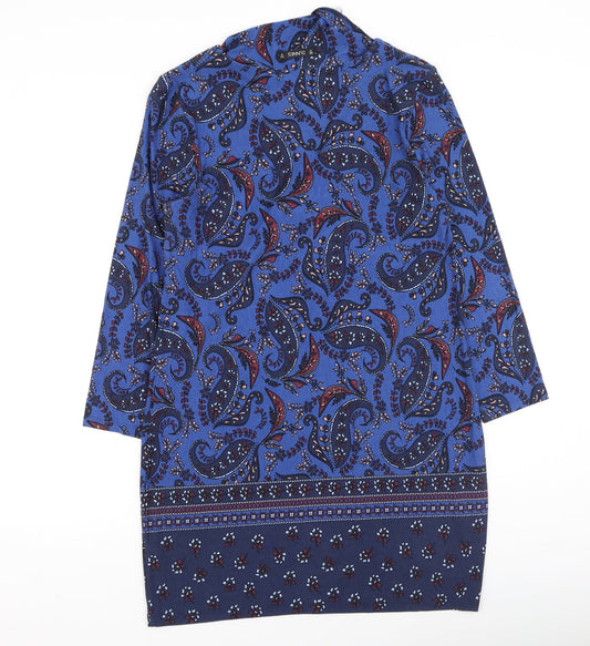 Dunnes Stores Womens Blue Geometric Viscose Fit & Flare Size 10 Round Neck