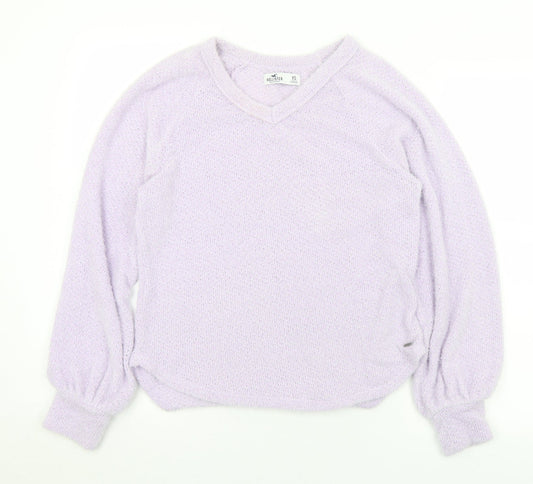 Hollister Womens Purple V-Neck  Polyester Pullover Jumper Size XS