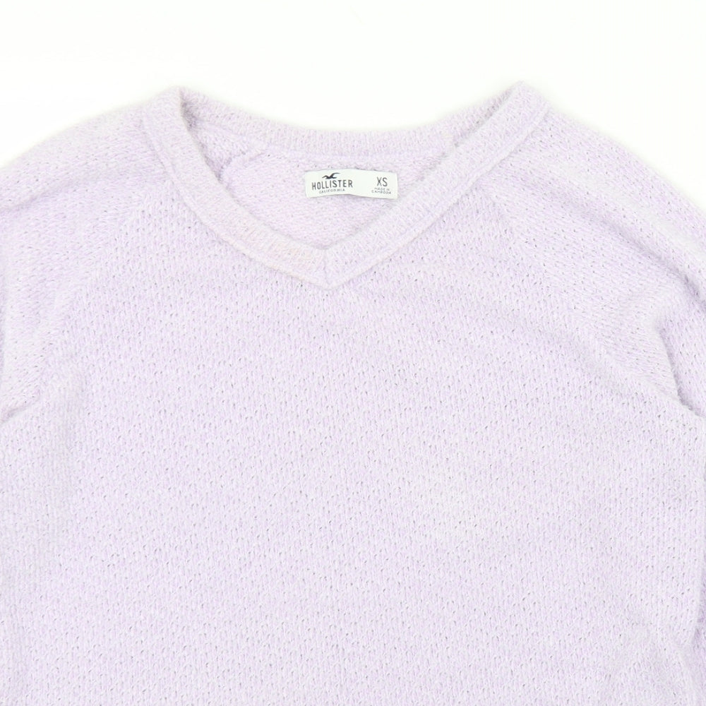 Hollister Womens Purple V-Neck Polyester Pullover Jumper Size XS