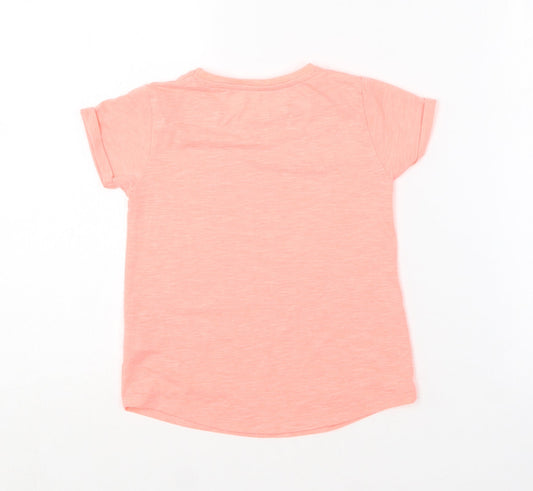 Dunnes Stores Girls Pink Polyester Basic T-Shirt Size 5-6 Years Round Neck