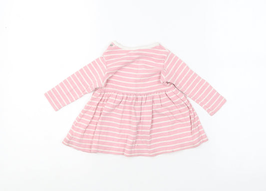 NEXT Girls Pink Striped Cotton Skater Dress Size 3-6 Months Round Neck