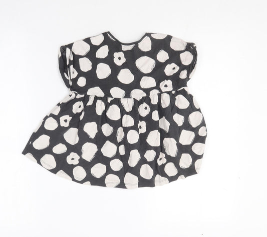 NEXT Girls Grey Polka Dot Cotton Skater Dress Size 2-3 Years Round Neck