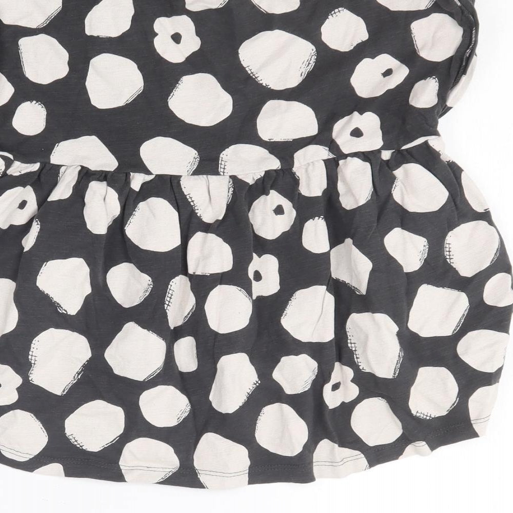 NEXT Girls Grey Polka Dot Cotton Skater Dress Size 2-3 Years Round Neck