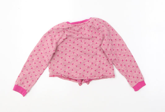 United Colors of Benetton Girls Pink Round Neck Geometric Cotton Pullover Jumper Size XS - Love heart print.