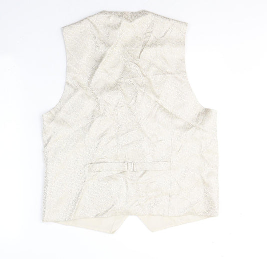 MASTERHAND Mens Beige Geometric Polyester Jacket Suit Waistcoat Size 38