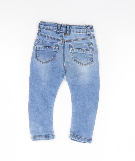 Primark Boys Blue Cotton Pedal Pusher Jeans Size 6-9 Months Snap - Distressed
