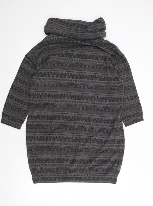 River Island Womens Grey Geometric Polyester Jumper Dress Size 14 Roll Neck Pullover