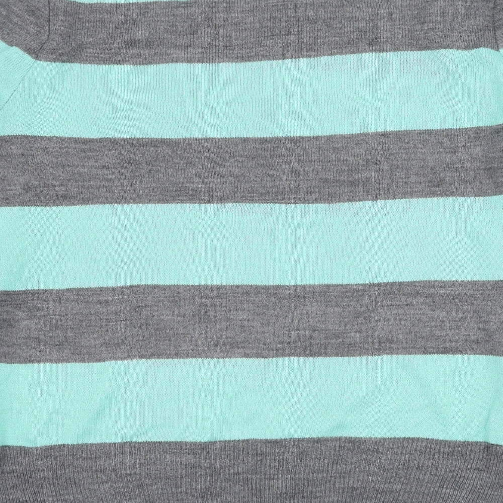 South Womens Green Round Neck Striped Acrylic Pullover Jumper Size 14