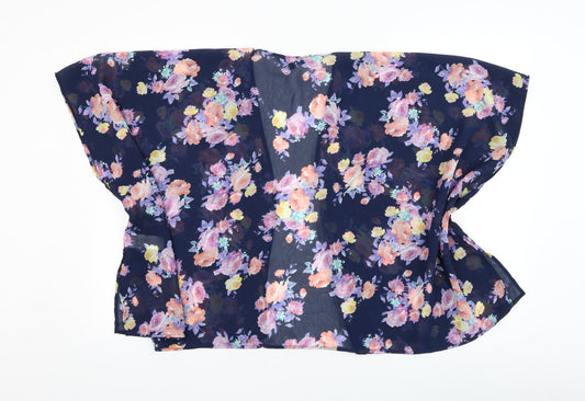 New Look Girls Blue Round Neck Floral Polyester Cardigan Jumper Size M Pullover