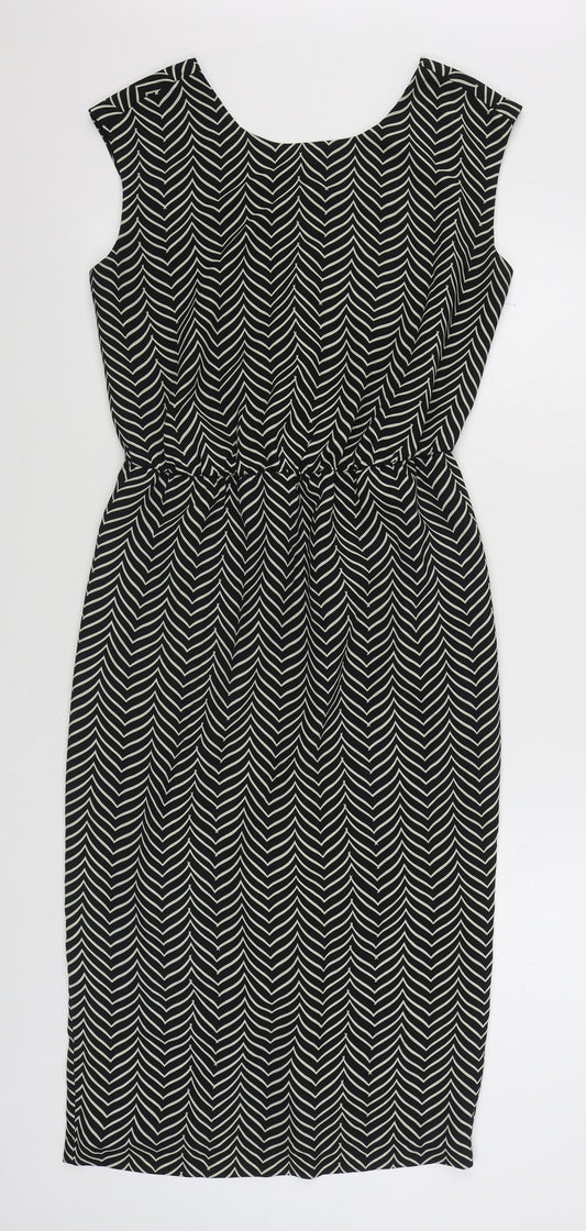 NEXT Womens Black Herringbone Polyester Sheath Size 8 V-Neck Pullover