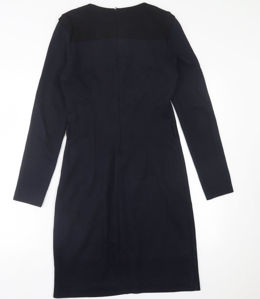 Mango Womens Blue Viscose A-Line Size M Crew Neck Zip