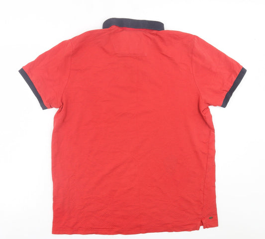 Centered Mens Red Cotton Polo Size L Collared Button