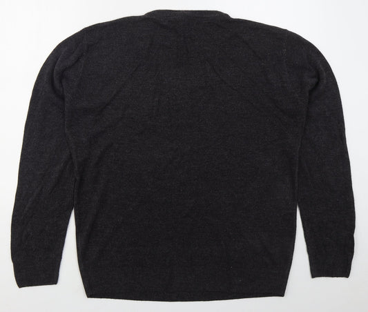 Easy Mens Grey V-Neck Acrylic Pullover Jumper Size XL