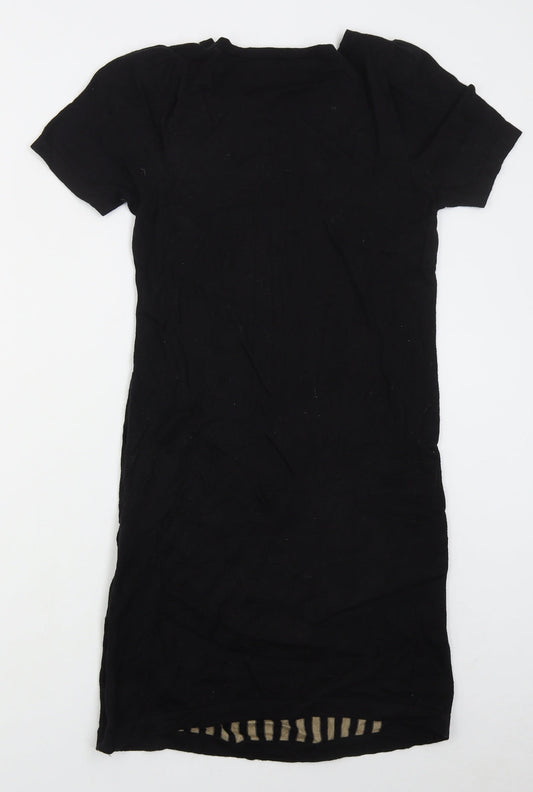 Marks and Spencer Womens Black Striped Acrylic Jumper Dress Size 10 Crew Neck Pullover