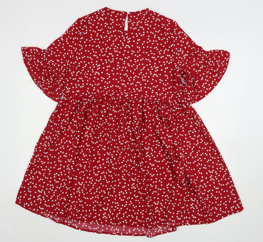 Shein Womens Red Polka Dot Polyester A-Line Size 6 Round Neck