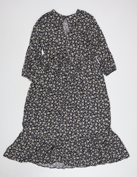 Primark Womens Blue Floral Viscose A-Line Size 6 Round Neck