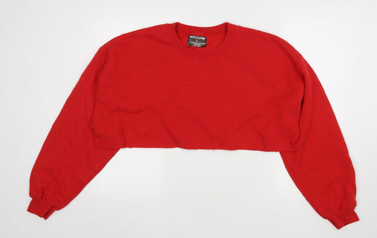 PRETTYLITTLETHING Womens Red Cotton Pullover Sweatshirt Size L - Cropped