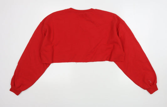 PRETTYLITTLETHING Womens Red Cotton Pullover Sweatshirt Size L - Cropped