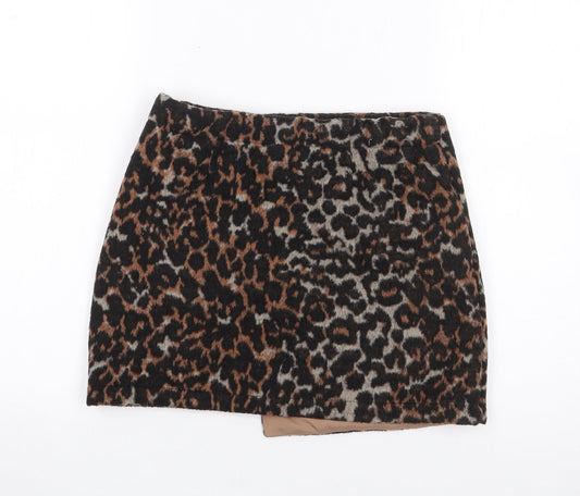 NEXT Girls Brown Animal Print Polyester A-Line Skirt Size 11 Years Regular Zip