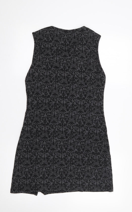 Select Womens Grey Floral Polyester Bodycon Size 10 Roll Neck Pullover