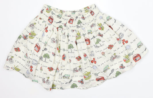 Johnnie Girls White Geometric Cotton Skater Skirt Size 11-12 Years Regular