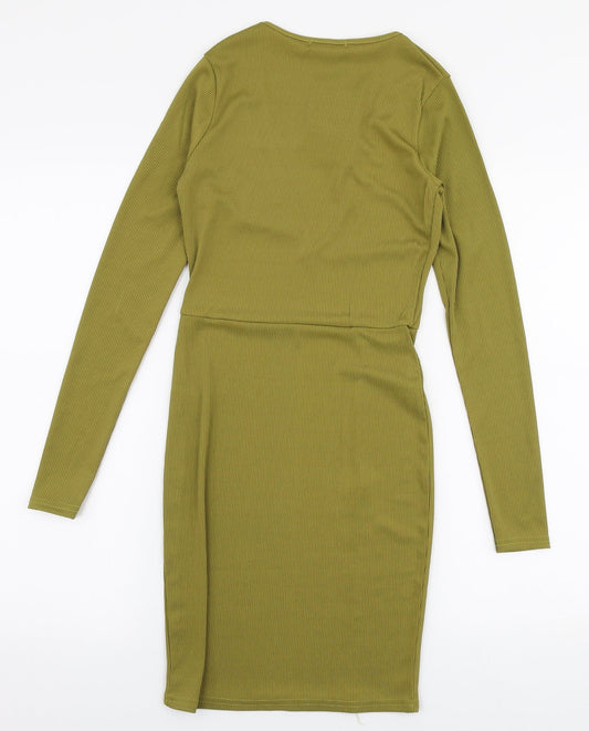 PRETTYLITTLETHING Womens Green Polyester Bodycon Size 8 V-Neck Pullover
