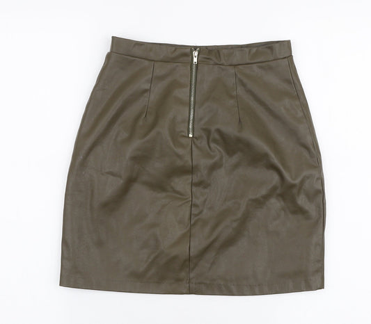 River Island Womens Green Polyester A-Line Skirt Size 8 Zip