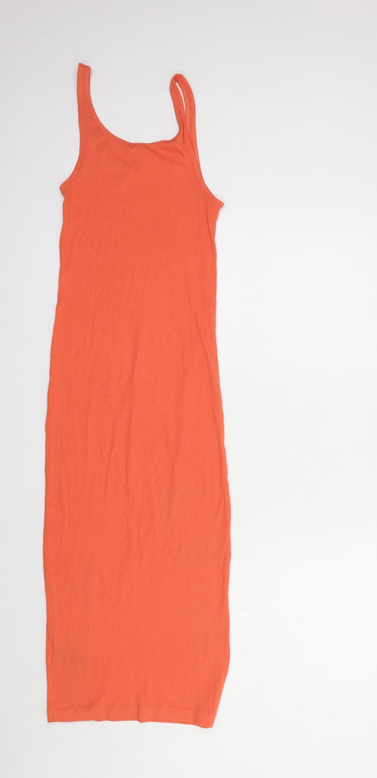 H&M Womens Orange Cotton Tank Dress Size XS Scoop Neck Pullover