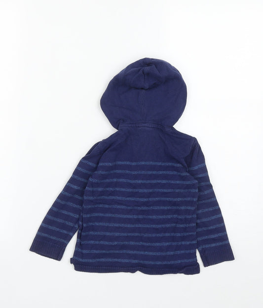 H&M Boys Black Striped Cotton Pullover Hoodie Size 2 Years Button
