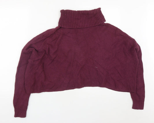 Hollister Womens Purple Roll Neck Cotton Pullover Jumper Size S - Cropped