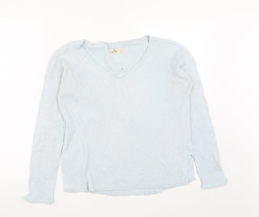 Hollister Womens Blue V-Neck  Cotton Pullover Jumper Size S