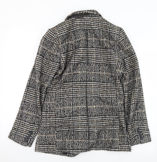 H&M Womens Black Houndstooth Pea Coat Coat Size 6 Button