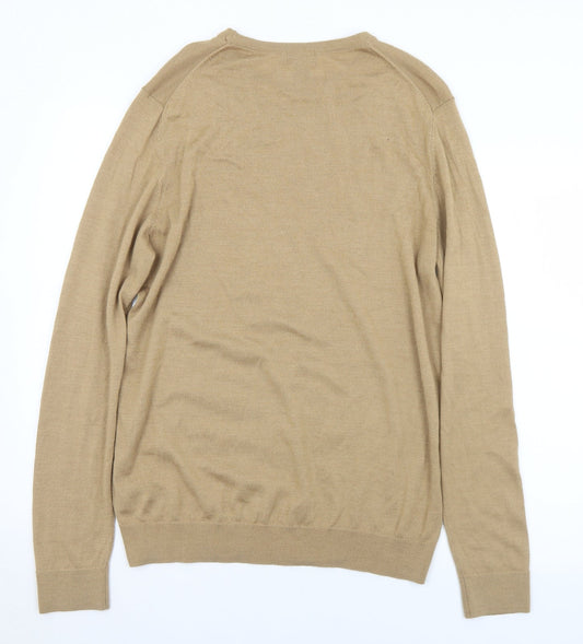 H&M Mens Brown Round Neck Acrylic Pullover Jumper Size L