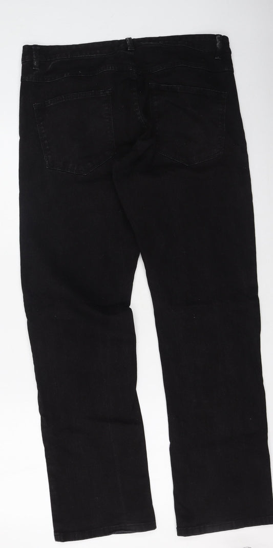 Dunnes Stores Womens Black Cotton Straight Jeans Size 36 L25 in Regular