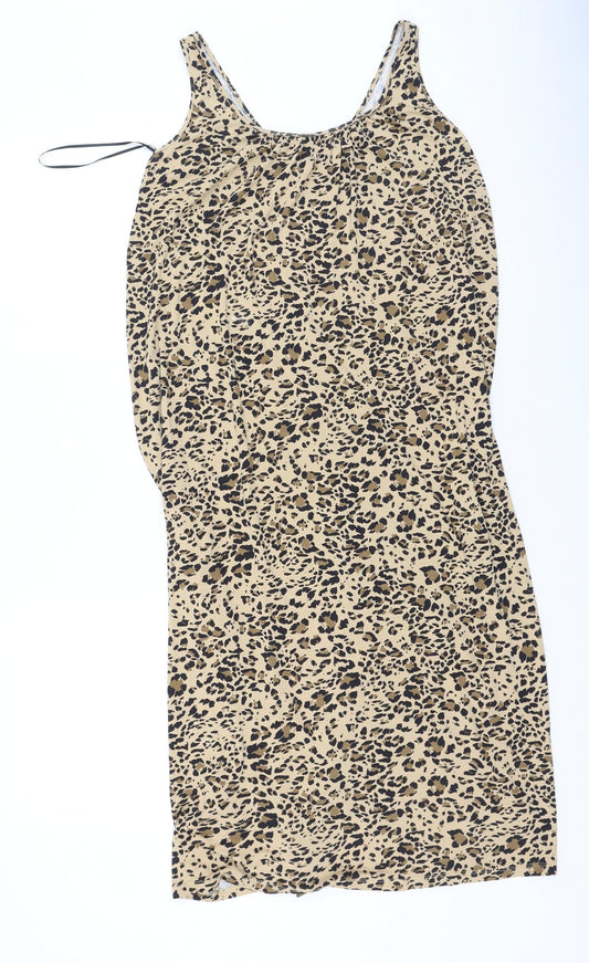 Marks and Spencer Womens Brown Animal Print Viscose Tank Dress Size 8 Round Neck